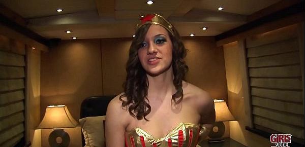  GIRLS GONE W39b1ILD - Hot Brunette In Sexy Superhero Cosplay Plays With Her Wet Pussy